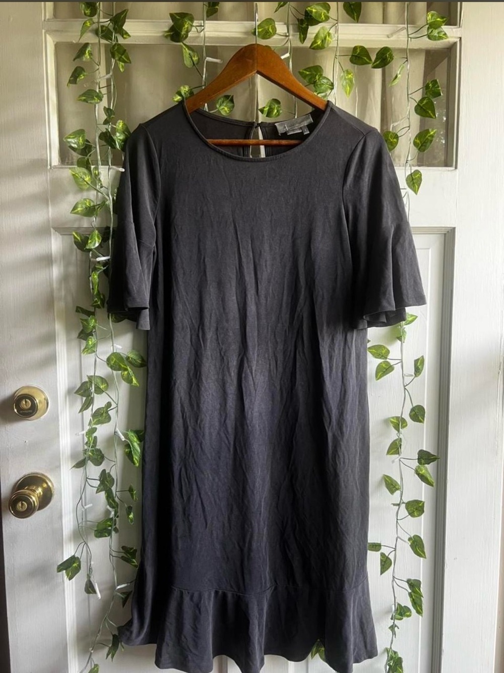 Anthropologie Black Ruffle-Hem Short Sleeve Dress - Picture 2 of 4